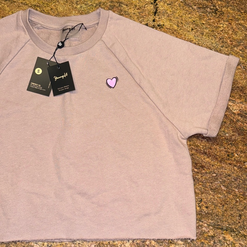 NWT YoungLA Cropped Terry Heart T